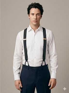 Vintage Black w/ Contrasting Stitching Braces Button Suspenders - One Size